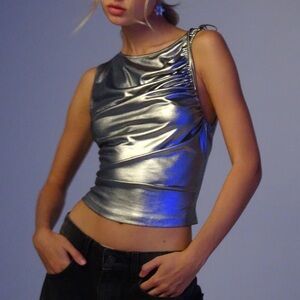 MOTEL Metallic Silver Top